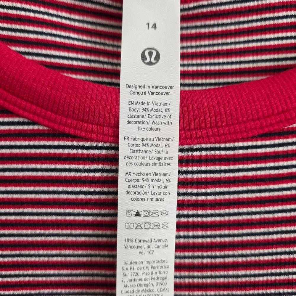 Lululemon red and navy striped hold tight tank top
